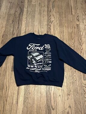 Ford Navy Crewneck Sweatshirt with White Automotive Graphic